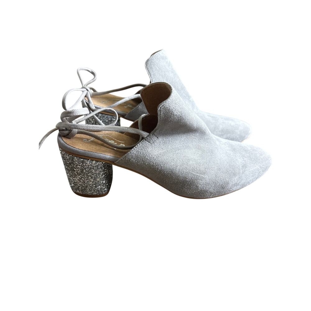 NWOB Free People Gray Suede Mid Heel Mule with Silver Sparkle Heel Sz 40 (9.5) - Picture 4 of 6